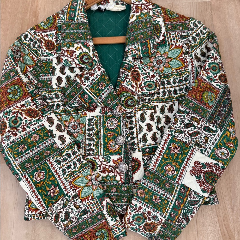 Vintage Green Floral Quilted Patterned cropped Jacket